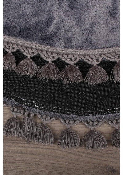 Bonny Home Relax Antrasit Yuvarlak Çocuk Odası Halısı, 120x120 Cm, Ponpon Saçaklı, Peluş Çok Renkli