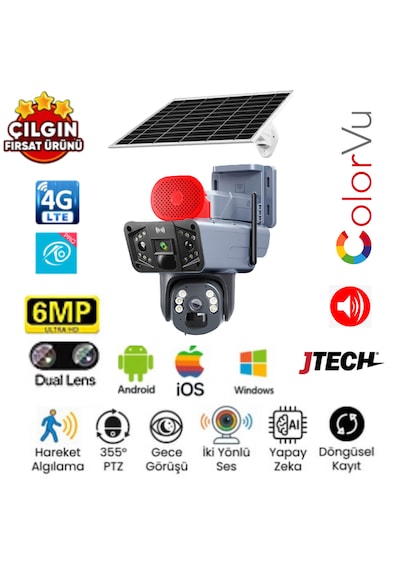O-kam 3815 3mp+3mp 6mp 4g Sim Kartlı, Solar Panelli, Sirenli, 2 Lens 3 Görüntü, Ip66 Alert Ptz O-kam 3815 3mp+3mp 6mp 4g Sim Kartlı, Solar Panelli, Sirenli, 2 Lens 3 Görüntü, Ip66 Alert Ptz