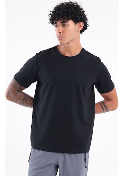 Rowinger Modal İnterlock Kumaş Minimal Logolu Bisiklet Yaka Erkek Spor T-shirt Siyah