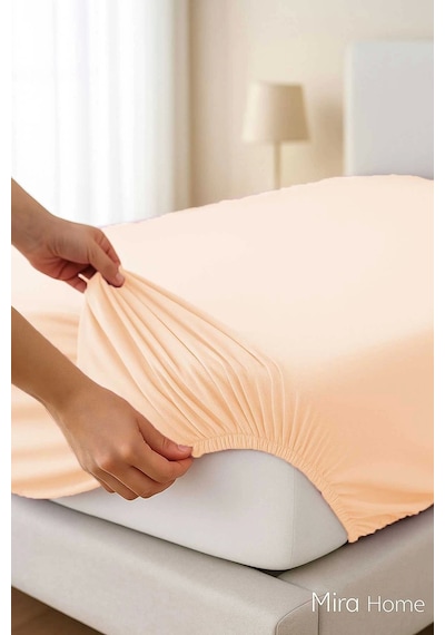 Tek Kişilik Düz Penye %100 Pamuklu Lastikli Çarşaf 100x200 Cm Newsheet Somon Çok Renkli