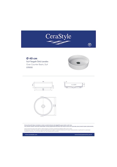 Turkuaz Cerastyle Suit Tezgahüstü Mat Cappucino Lavabo Ø40 Cm Siyah