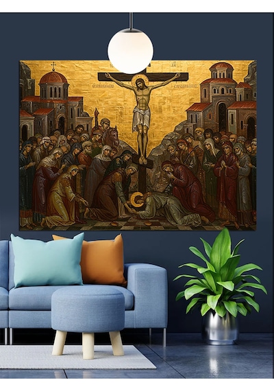 İsa Çarmıhta Sanat Eseri Dekoratif Kanvas - Mdf Ahşap Tablo
