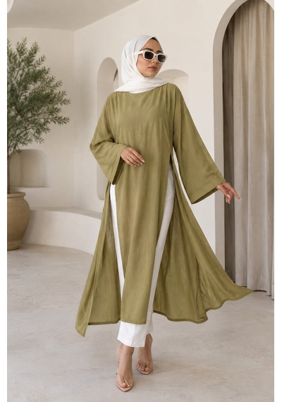 Unika Boutique Kadın Uzun Yırtmaçlı Abaya Tunik Mint