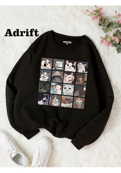 Startmore Adrift Cat Memes Collage Köstebek Sokak Trend Tasarım Harajuku/gotik Beyaz Siyah