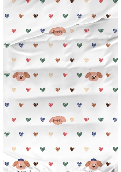 Eponj Home Tek Kişilik Pamuklu Nevresim Takımı 3 Parça Puppy Desen Beyaz / Yumuşak Dokulu Beyaz