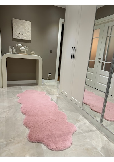 Ultra Soft Pembe Yumuşak Dokulu Peluş Halı Çift Kafa Post