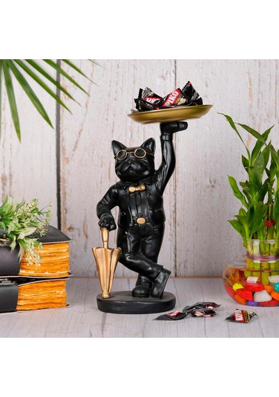Lüks Gözlüklü Bulldog Anahtar Tepsisi Biblo Dekoratif Organizer Sehpa Ofis Ev Hediyesi 26 Cm