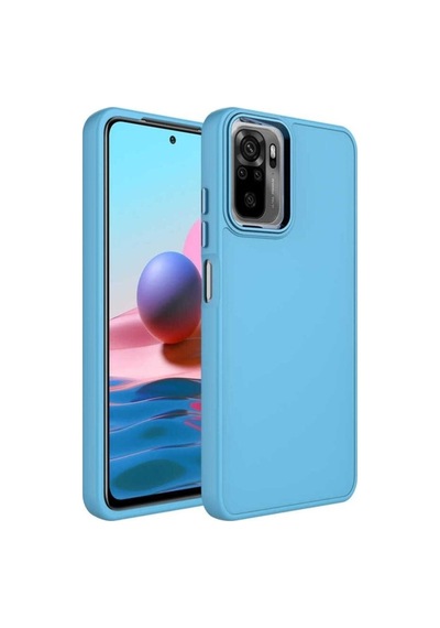 Xiaomi Redmi Note 10 Kılıf Metal Çerçeve Ve Buton Tasarımlı Silikon Zore Luna Kapak Sierra Mavi