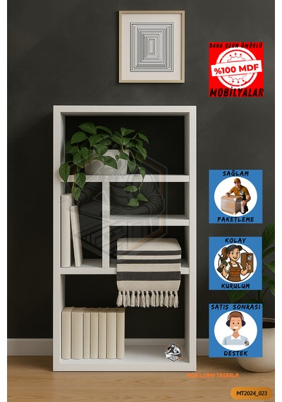 Tamamı Mdf 5 Bölmeli Modern Beyaz Kitaplık Salon/yatak Odası/çalı