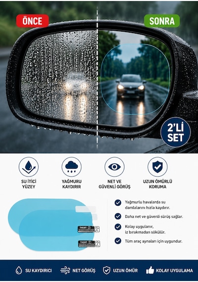 Ford Focus 2 Trend Oto Ayna Yağmur Kaydırıcı Nano Film 2 Adet Buğu Ve Su Önleyici