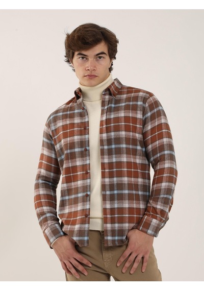 Dufy Kiremit Erkek Slim Fit Brent Düğmeli Yaka Uzun Kol Gömlek - 90059 Kiremit Dufy Kiremit Erkek Slim Fit Brent Düğmeli Yaka Uzun Kol Gömlek - 90059 Kiremit