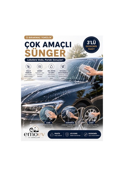 Temizlik Seti - 3'lü Çok Amaçlı Yüksek Emici Yivli Temizlik Süngeri & 5'li Mikrofiber Bez 30x30 Cm 2'si 1 Arada Diğer