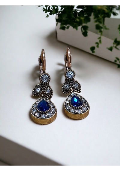 Kristal Taşlı Küçük Su Damlası Sallantılı Küpe Mavi