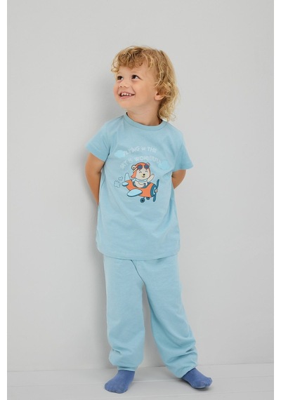 Defacto 2li Mavi Baskılı Kısa Kollu Pijama Takımı Erkek Bebek H5629a526aube526 Mavi-be526