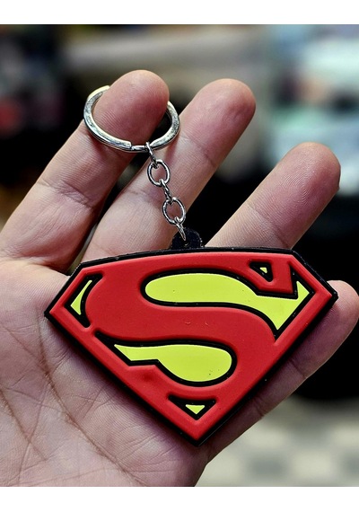 Dükkan Desin Çift Taraflı Superman Yumuşak Silikon Anahtarlık Sarı - Kırmızı