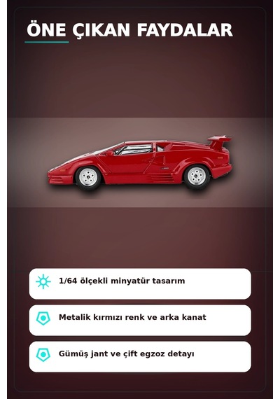 Kırmızı Metalik 1/64 Lamborghini Countach 25th Anniversary Model Araba Bx-313387