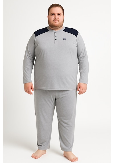 Mutlu City Erkek Yüksek Kalite İnterlok Penye Büyük Beden Pijama Takımı 18540 Açık Gri