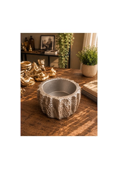 Dekoratif Gold Saksı 13x7 Cm Polyester Taş Görünümlü Kaktüs Sukulent Çiçek Saksısı Gümüş