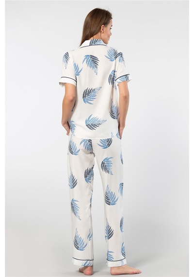 Türen 3604 Kadın Kısa Kollu Dokuma Gömlek Pijama Takım-ekru Ekru