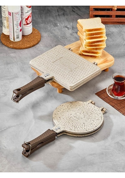Granit Waffle Ve Tost Tavası Seti Krem Gümüş- Siyah