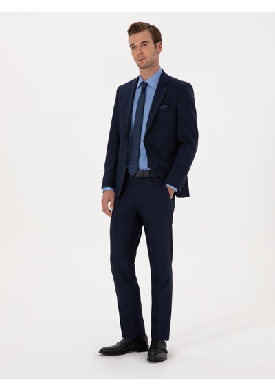 Cacharel Lacivert Slim Fit Yün Karışımlı Mikro Desenli Takım Elbise