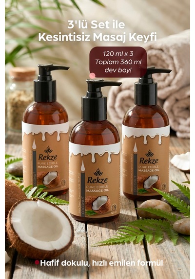 3 Lü Hindistan Cevizi Aromalı Masaj Yağı 120 Ml X 3 Kokulu, Su Bazlı, Cilt Dostu Set - 304985222