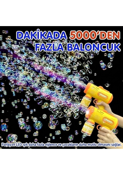 Pilli Işıklı Köpük Tabancası Baloncuk Tabancası Piller ve Baloncuk Likidi Hediyeli