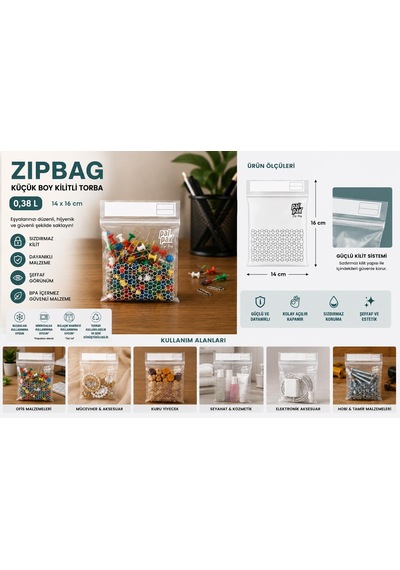 Zip Bag Kilitli Ve Çok Amaçlı Buzdolabı Poşeti 20 Adet 14x16 Cm