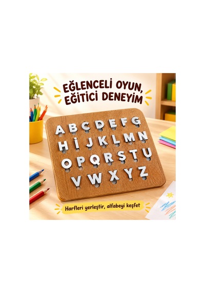 Ahşap Alfabe Şekiller Eğitici Çocuk Bulmaca 23x27 Cm Seti Eğlenceli Oyun Eğitici Set İçin Seo Pazaryeri İçin Tanıtımlı Görseller Oluştur