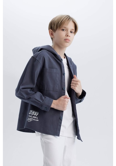 DeFacto Erkek Çocuk Oversize Geniş Kalıp Kapüşonlu Gabardin Uzun Kollu Gömlek D3194A825SPAR153 DeFacto Erkek Çocuk Oversize Geniş Kalıp Kapüşonlu Gabardin Uzun Kollu Gömlek D3194A825SPAR153