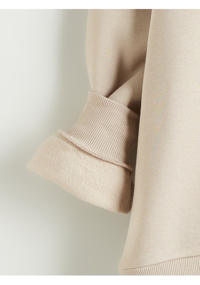 Lcw Vision Bej Baskılı Oversize Kadın Kalın Sweatshirt