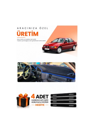 Bmw 3.20i E36 Aırbagsiz 1990-2000 Uyumlu Torpido Koruma Örtüsü Oto Kılıfı - Siyah Mavi