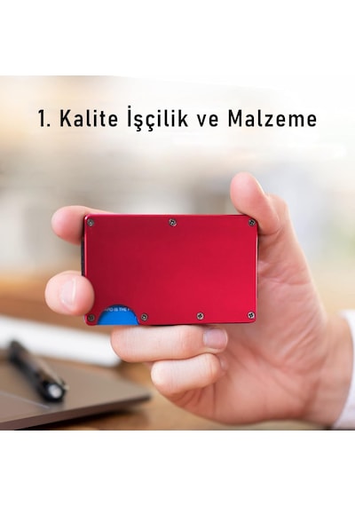 Valkyrie Rfıd Korumalı Alüminyum Metal 20 Kart Kapasiteli İnce Hafif Güvenli Kartlık Kırmızı Kırmızı - Siyah