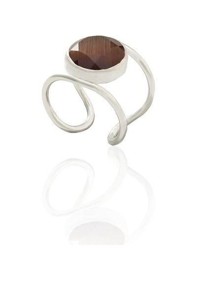 Kadir Jewellery 925 Ayar Gümüş Kaplama Zirkon Taşlı Kadın Minimal Yüzük Kahverengi