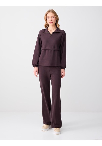 Jimmy Key Jimmy Key Acı Kahve Uzun Kollu Dik Yaka Örme Modal Sweatshirt 6sw235569803 Kahverengi