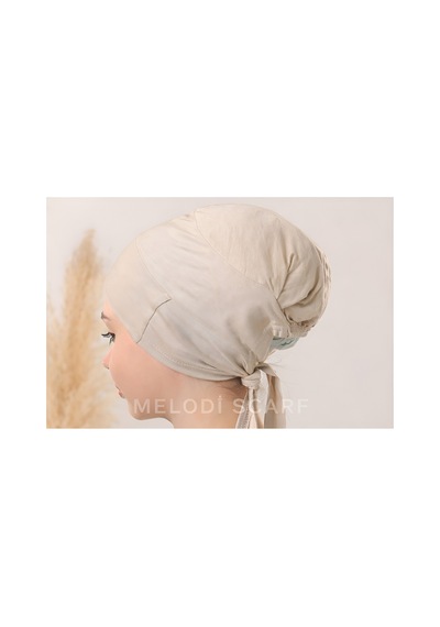 Melodi Scarf Tesettür Silikonlu Kaymaz Bone - Likralı Bağlamalı Bone - Sıkmayan Rahat Nefes Alan Kumaş Taş Rengi
