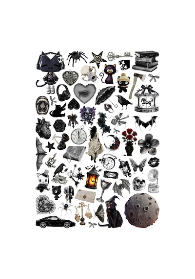 64 Adet Gotik Fairygrunge Sticker Seti Estetik Witchy Çıkartma Laptop Telefon Kılıfı Ve Defter Etiketi Siyah