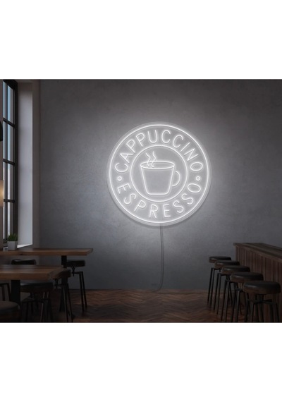 Cappuccıno Espresso Yazılı Ve Şekilli Neon Tabela Beyaz