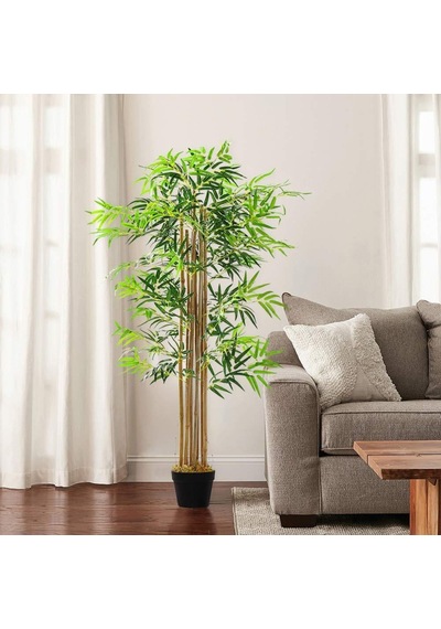 Yapay Bambu Ağacı Ekstra Doğal Görünüm Siyah Saksılı 6 Dallı 150C