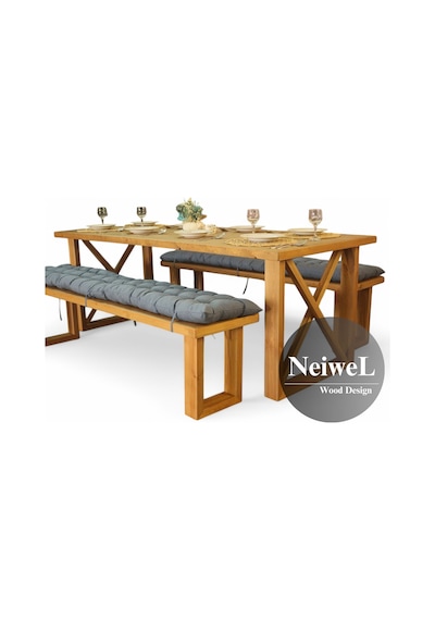 Neiwel Move Doğal Ahşap Banklı Yemek Masası Takımı-80-180 Takım Açık Ceviz