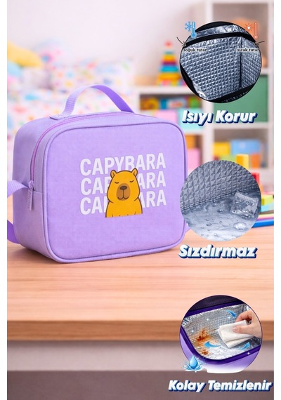 Capybara Orijinal Lisanslı Beslenme Çantası Eğlenceli Tasarım Lila