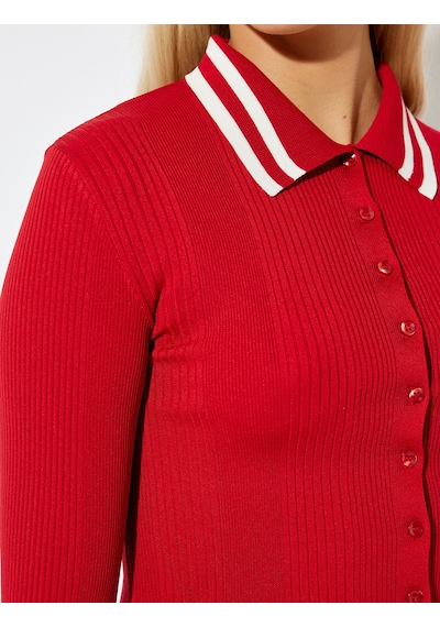Koton Polo Yaka Biyeli Düğmeli Dokulu Slim Fit Hırka Kırmızı 5wal90087ıt Kırmızı