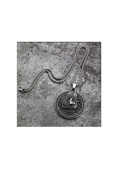 Donguan 1 Paslanmaz Çelik Retro İskandinav Viking Odin Denizci Kolye, İki Yüzeyli Metalik Çelik Rengi