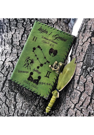 İkizler Burcuna İsme Özel Deri Defter