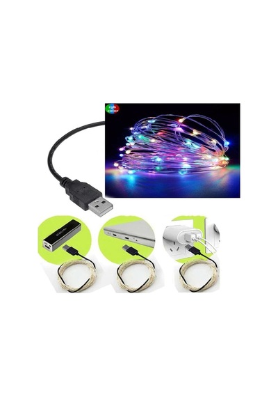 Rgb Karışık Renk 10 Metre Usbli Tel Peri Led Ip Dekoratif Süs Işık Yılbaşı Süsü