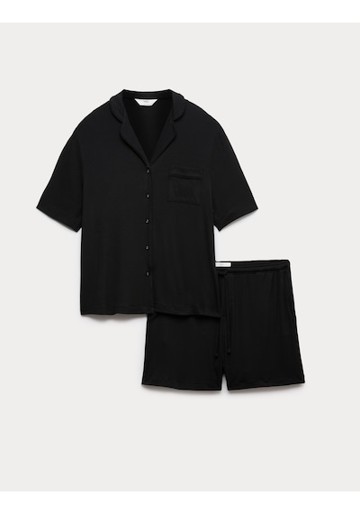 Marks & Spencer Viskon Şortlu Pijama Takımı T37002297J Siyah