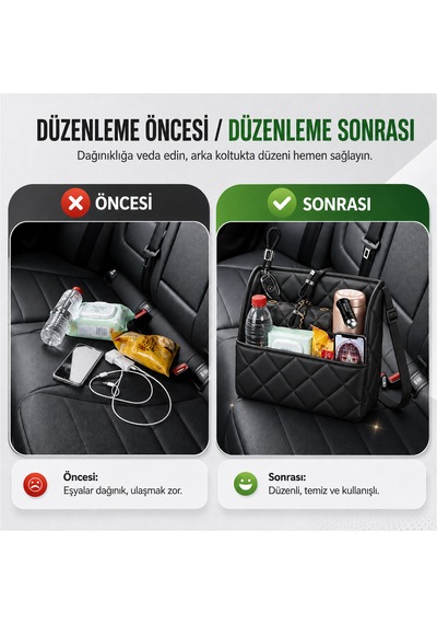 Microcase Kapitone Desen Oto Ön Koltuk Arası Çift Yönlü Çanta Termos Malzeme Organizer Düzenleyici Al5683