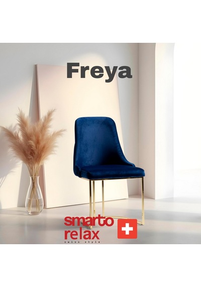 Smarto Relax Freya 2'li Yemek Masası Sandalye Seti - Metal Ayaklı, Mavi Kumaş Mavi Ve Altin Rengi
