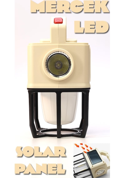 3 Modlu Şarjlı Kamp Lambası Solarlı 20 Watt Led Işık El Feneri Portatif Işıldak Gece Lamba Pr9802b Kahverengi