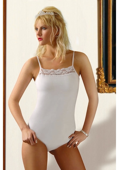 Fevien Likralı Dantelli İp Askılı Body 4062 Beyaz